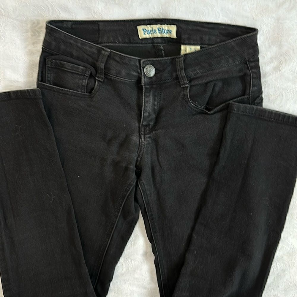 Paris Blue Jeans Jeggings Mid Rise Stretch Black Slim Fit Straight Leg